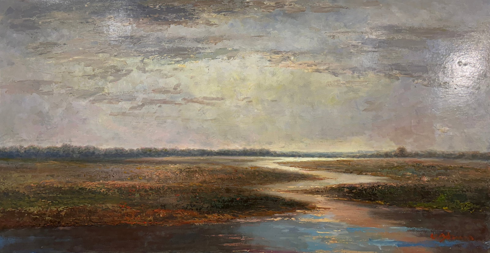Original 48 x 24 Landscape Painting on Canvas: Artist: K. Adamo Title: After the Storm Medium: Oil Painting on Canvas Canvas Size: 48 w x 24 h Edition: Original Signature: Signed on the front, bottom right corner. Canvas is mounted to a foamcore b