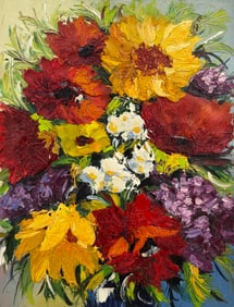 Original Textured Floral Painting on Canvas 12 x 16