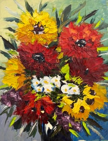 Original Textured Floral Painting on Canvas 12 x 16