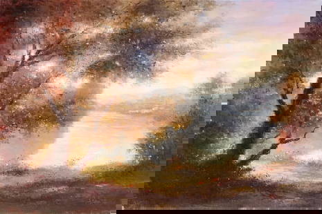 Adam S. 36x24 Signed Original Landscape Painting: Artist: Adam S.  Title: Autumn Mist II Medium: Oil on Canvas Canvas Size: 36 w x 24 h Edition: Original Year: 2020 Signature: Signed on front, bottom right corner. Artwork is stretched on a solid wood