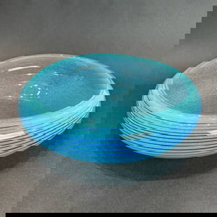 14 inch Cyan Design Glass Ocean Bowl: Artist: Cyan Design Title: 14in Ocean Bowl Medium: Hand-blown Glass Bowl Size: 14 round x 5 h The Ocean Bowl captures the calm and clarity of coastal waters with its transparent aqua