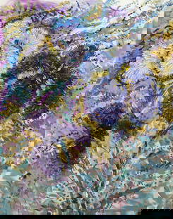 Abstract Flowers 60x48 Original Floral Painting: Artist: Unknown Medium: Oil on Canvas Artwork Size: 60 H x 48 W Item Weight: 12 lbs. Artwork is gallery wrapped. Ready to hang. This vibrant floral painting captures a lively bouquet of