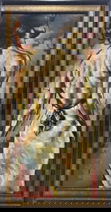 Adam Finli 41.5x21.5 Original Framed Figurative Painting: Artist: Adam Finli (b.1982) South African Title: Eminence Medium: Oil on Board Art Size: 36h x 16w Frame Size: 41.5h x 21.5w Edition: Original Signature: Signed in pigment on the front,