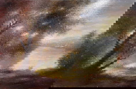 Adam S. 24x36 Landscape Painting: Artist: Adam S. Title: Autumn Mist II Medium: Oil on Canvas Art Size: 24h x 36w Item Weight: 3 lbs. Signature: Signed in bottom right corner Artwork is stretched on wooden stretcher bars.