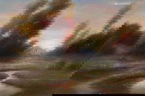 Adam S. 24x36 Landscape Painting: Artist: Adam S. Title: Autumn Mist Medium: Oil on Canvas Artwork Size: 24h x 36w Item Weight: 3 lbs. Edition: Original Signature: Signed in paint on front right corner Artwork is