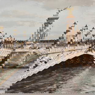 Alan Blaustein 24x24 Paris Bridge Photograph on Canvas: Artist: Alan Blaustein (American) Title: Paris #12 (Pont Alexandre III) Medium: Open Edition Photograph on Canvas Image Size: 24 H x 24 W The image has mirrored edges with the intent of