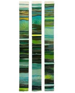 Alicia Kelemen Set of Three 36 in. Glass and Stone Mosaic Wall Sculptures: Artist: Alicia Kelemen (Venezuelan) Title: Nature Tones (Set of three) Medium: Glass and Stone on MDF Board. Individual Panel Size: 36 H x 4 W x 1.5 D Edition: Original Signature: Signed