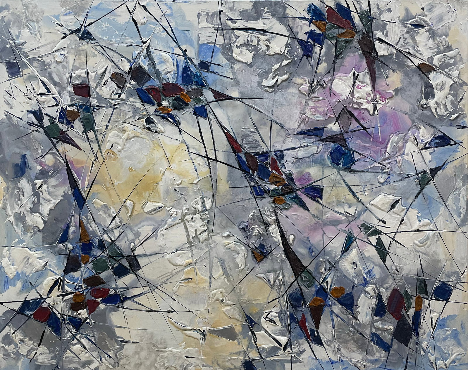 Andrew 48x72 Original Abstract Painting: Artist: Andrew (Unknown) Title: Unknown Medium: Acrylic on Canvas Art Size: 48h x 72w Frame Size: Item Weight: 13 lbs Edition: Original Signature: Signed on the right edge of the canvas. Artwork is ga