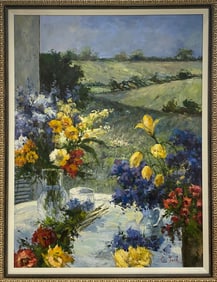 C. Jack 54x41.5 Framed Floral Landscape Painting