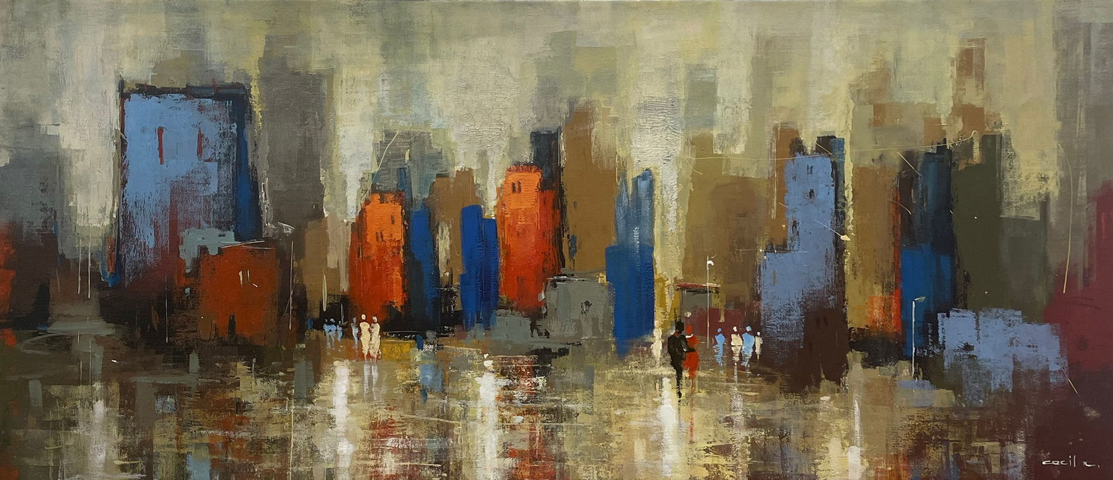 Cecil K. 28x63.5 Original Cityscape Painting (1 of 6)