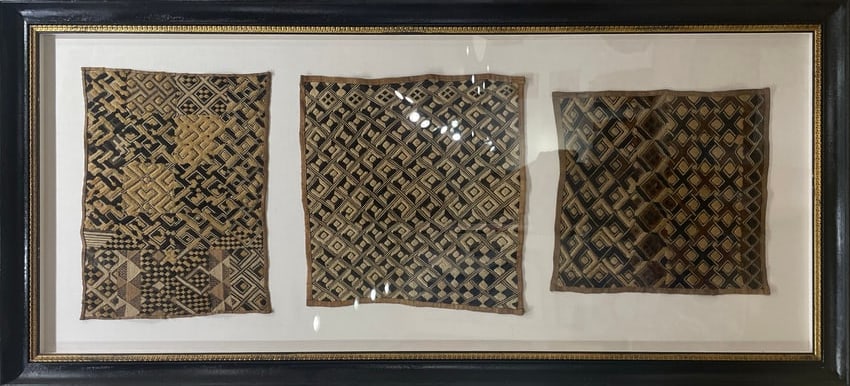 Framed Kuba Cloths 36.5x81.5 Woven Textile (1 of 6)