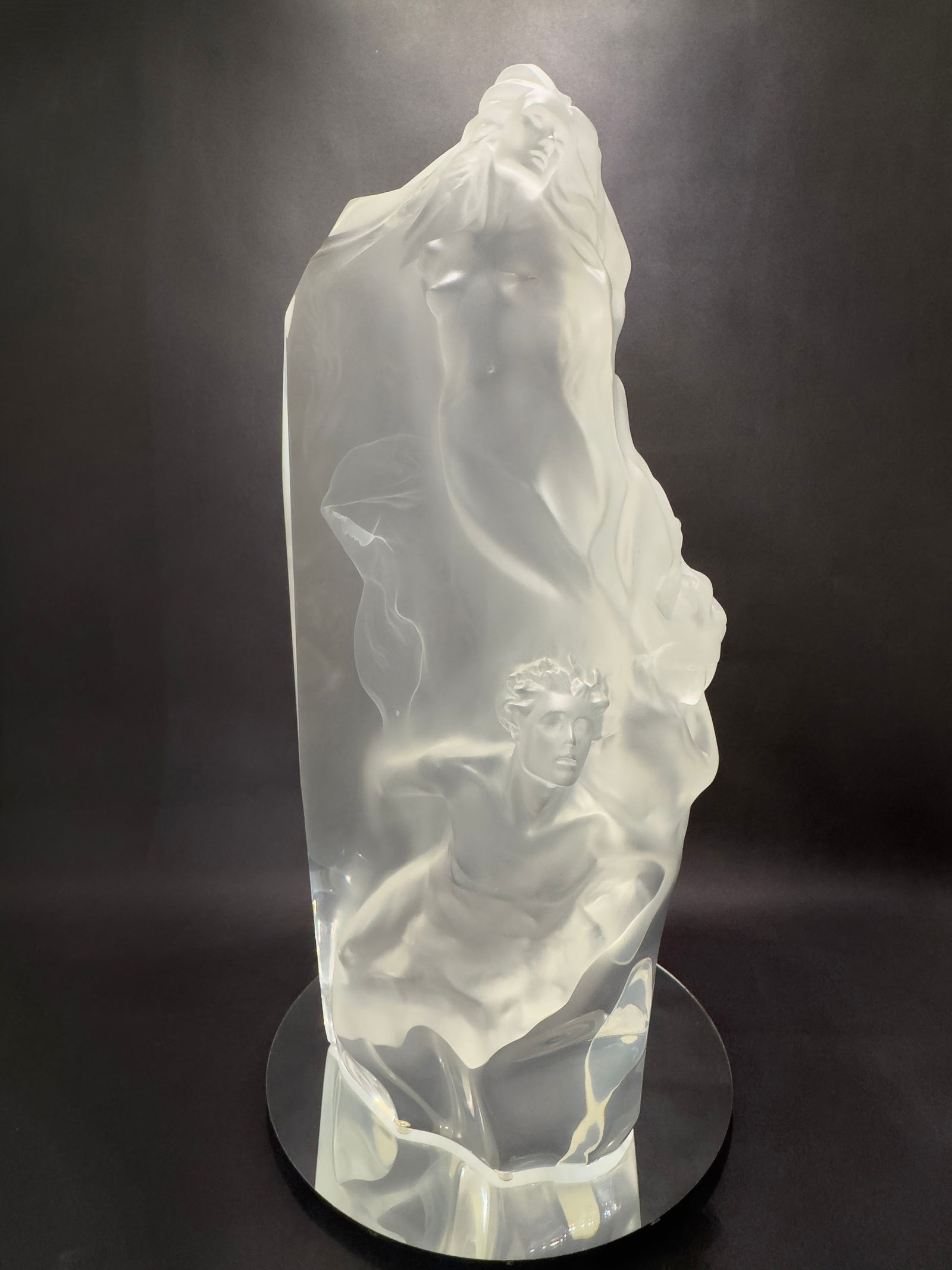 Frederick Hart ‘The Divine Milieu 20x10x9 Signed LE Sculpture: Artist: Frederick Hart (1943-1999) American Title: The Divine Milieu: Homage to Teilhard de Chardin Medium: Clear Acrylic Lucite Size: 20 h x 10 w x 9 d Edition: 171/395 Year: 2001 Signature: Signed