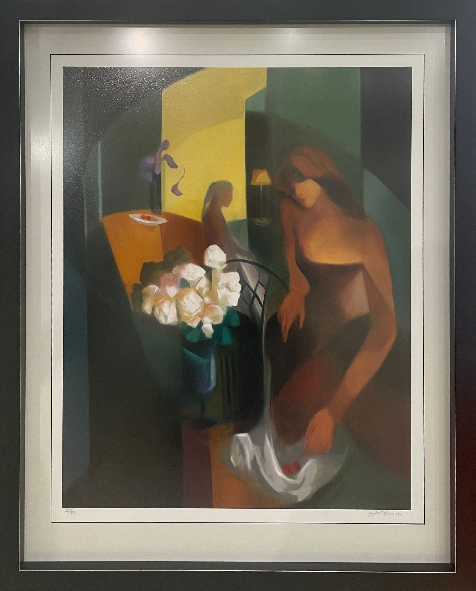 Gholam Yunessi 43x34.75 LE Framed Figurative Giclee: Artist: Gholam Yunessi (Iranian) Title: Etude des Fleurs Blanc Medium: Giclee on Paper Frame Size: 43h x 34.75w Edition: 27/195 Signature: Signed in pencil on the front, bottom right corner of paper.