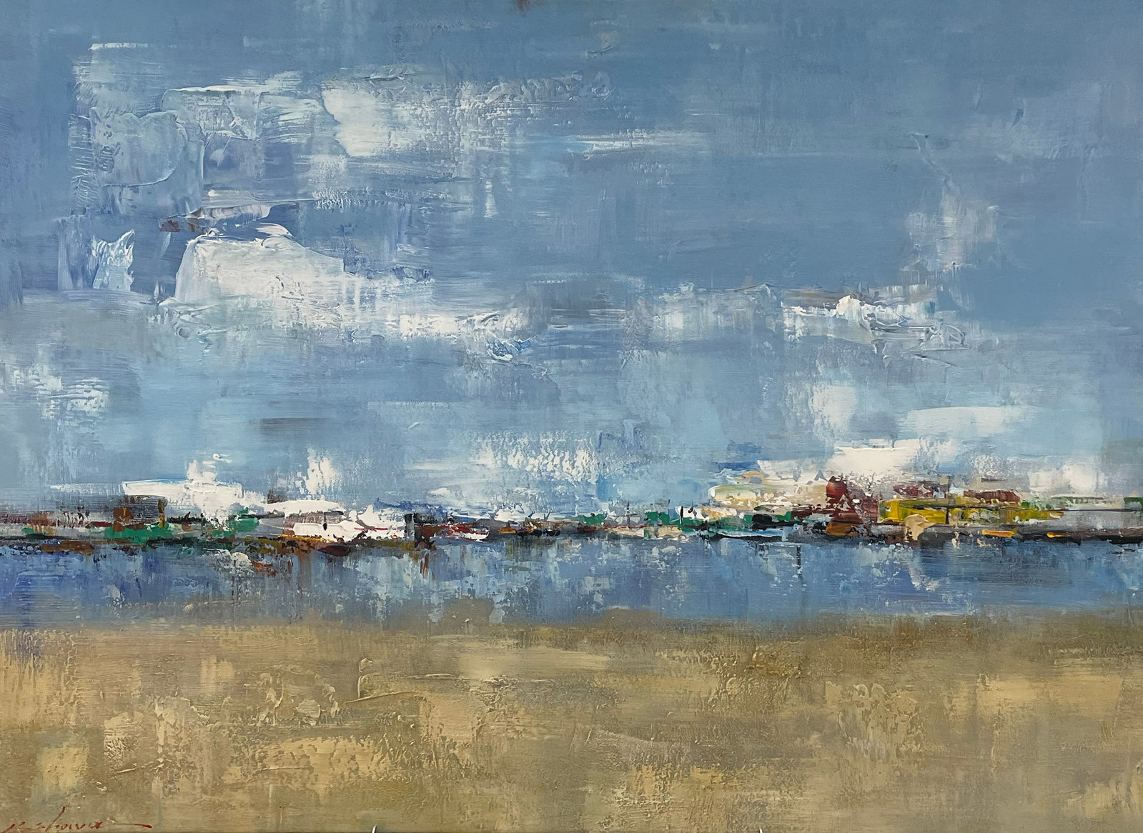 K. Shava 27x37 Original Beachscape Painting: Artist: K. Shava aka Kai Lim (b.1974) Chinese Title: The Beach III Medium: Oil on Canvas Art Size: 27h x 37w Edition: Original Signature: Signed in pigment on the front, bottom left of the canvas. Art