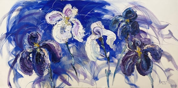 K.S. 36x72 Original Floral Painting
