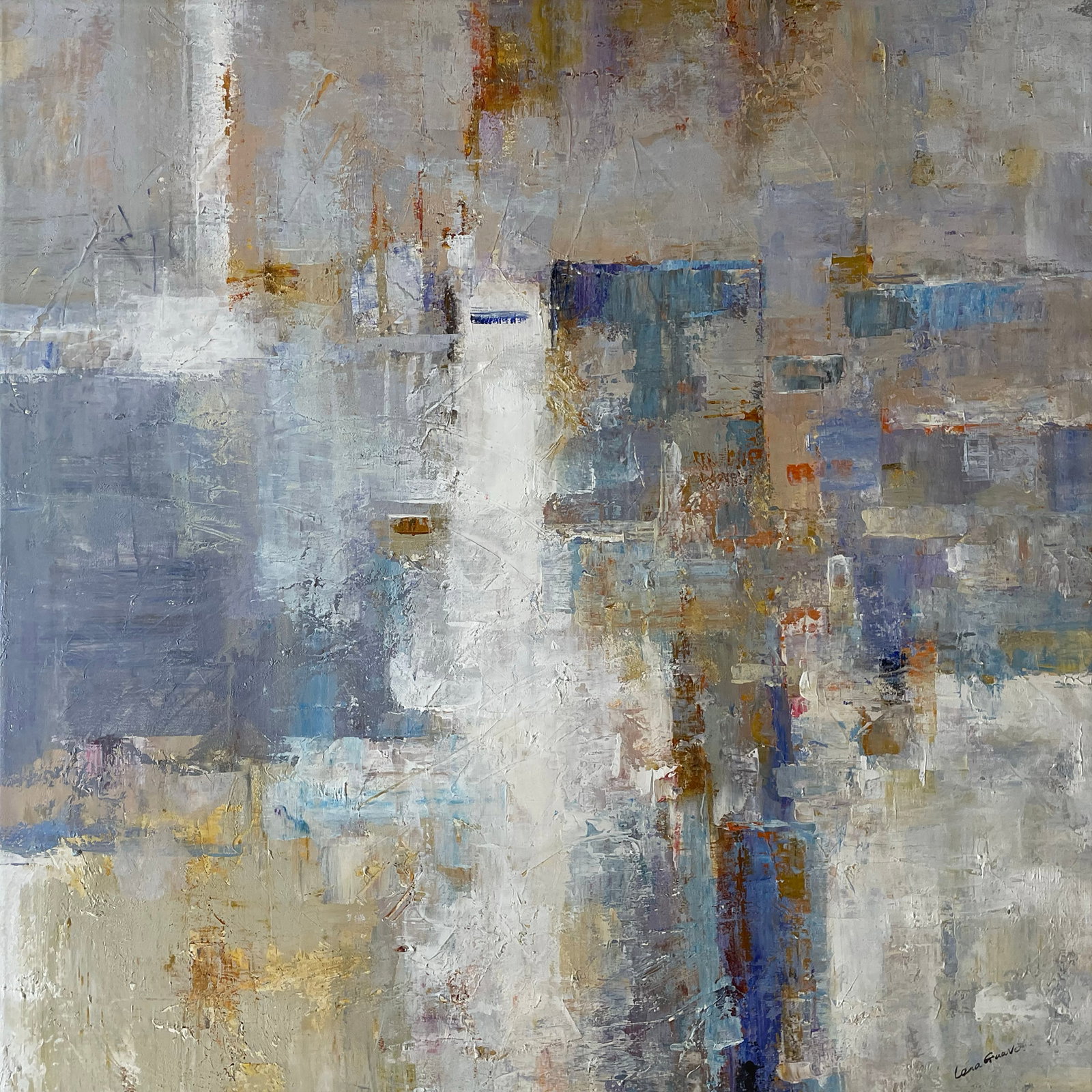 Lena Guavo 44.5x44.5 Original Abstract Painting: Artist: Lena Guavo (b. 1979 - ) Chinese Title: Rendezvous Medium: Acrylic on Canvas Art Size: 44.5h x 44.5w Item Weight: 4 lbs. Edition: Original Signature: Signed in bottom left corner. Artwork is ga