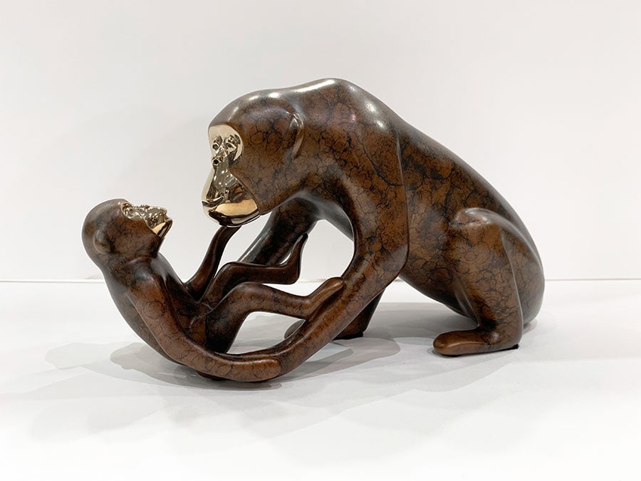 Loet Vanderveen Chimp & Baby 10.25x3.5x5.5 Signed & Numbered LE Bronze Sculpture (1 of 4)