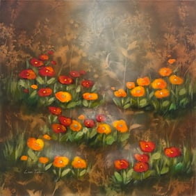 Lun Tse 33x33 Original Floral Painting