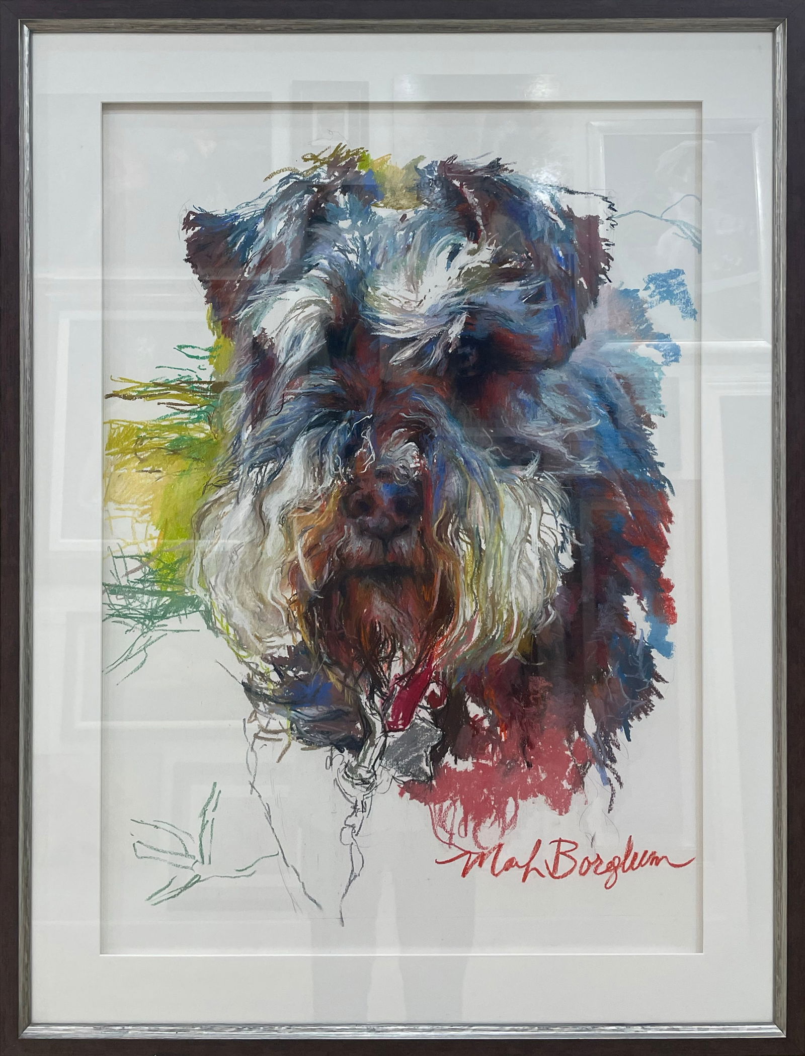 Marilyn Borglum 42x32 Original Framed Pastel Painting of a Dog (1 of 6)