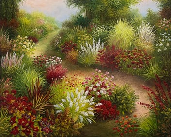R. Evans 48x60 Original Floral Landscape Painting
