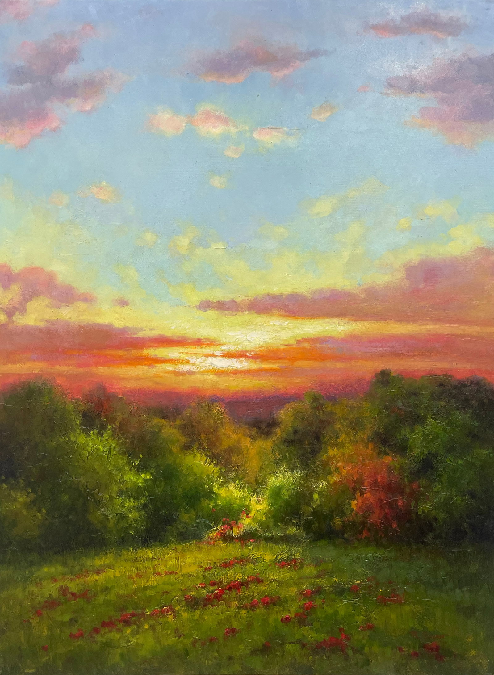Rodger Swan 40x30 Landscape Painting: Artist: Rodger Swan (b. 1960 - ) Korean Title: Destiny Medium: Oil on Canvas Art Size: 40h x 30w Item Weight: 4 lbs. Edition: Original Signature: Signed in bottom right corner Artwork is stretched on 