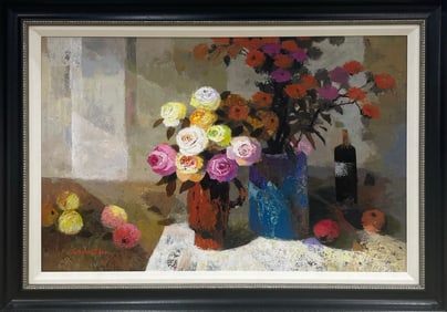 Sebastian 30.5x42.5 Original Framed Figuravtie Painting