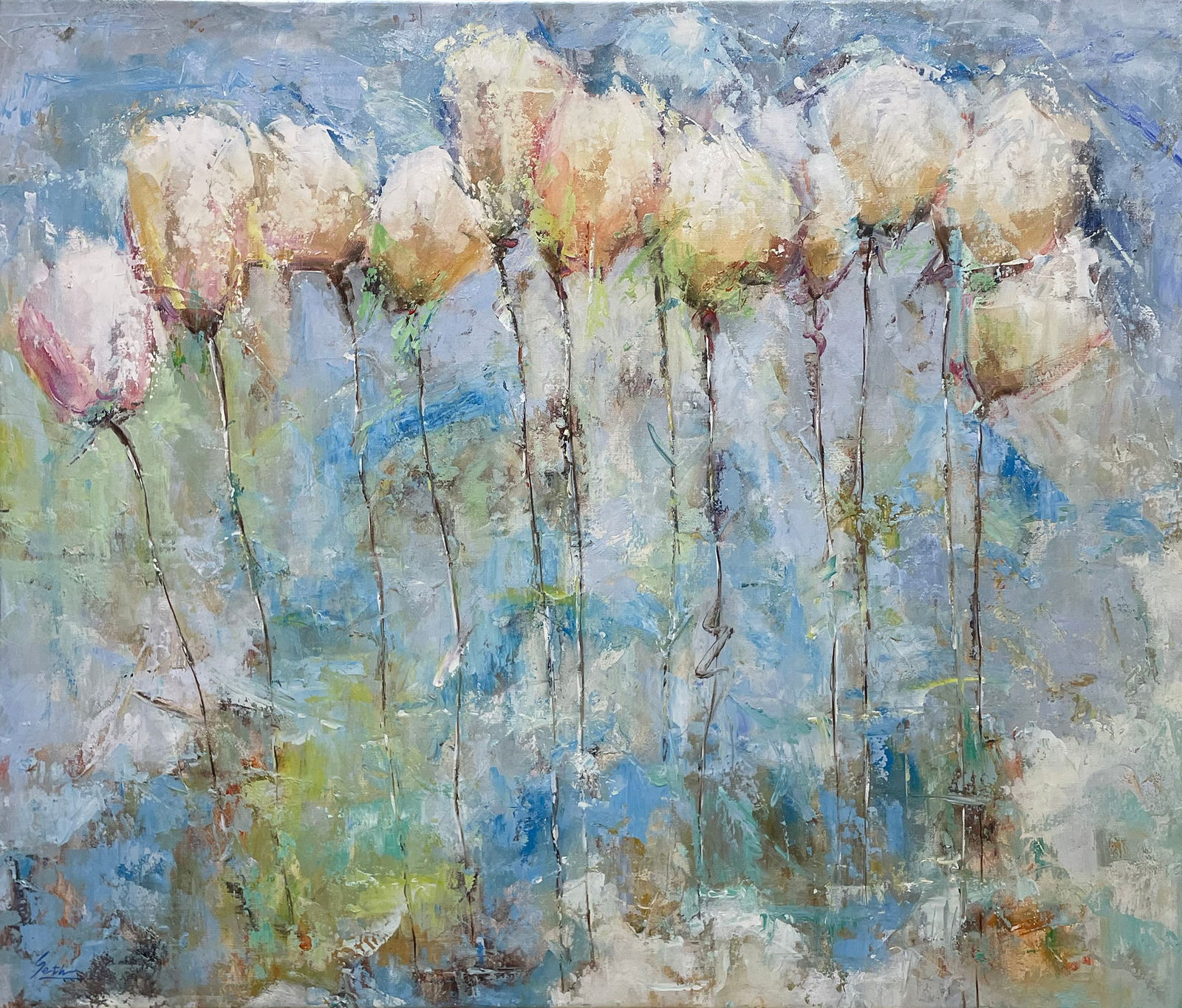 Seth Wong 41.75x53.25 Original Abstract Floral Painting (1 of 6)