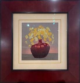 Unknown 17x17 Original Framed Chinese Silk Floral Embroidered