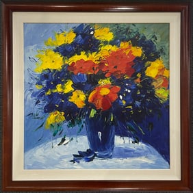 Unknown 32.5x32.5 Original Framed Floral Painting