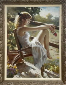 Unknown 47x 37.5 Original Framed Figurative Painting