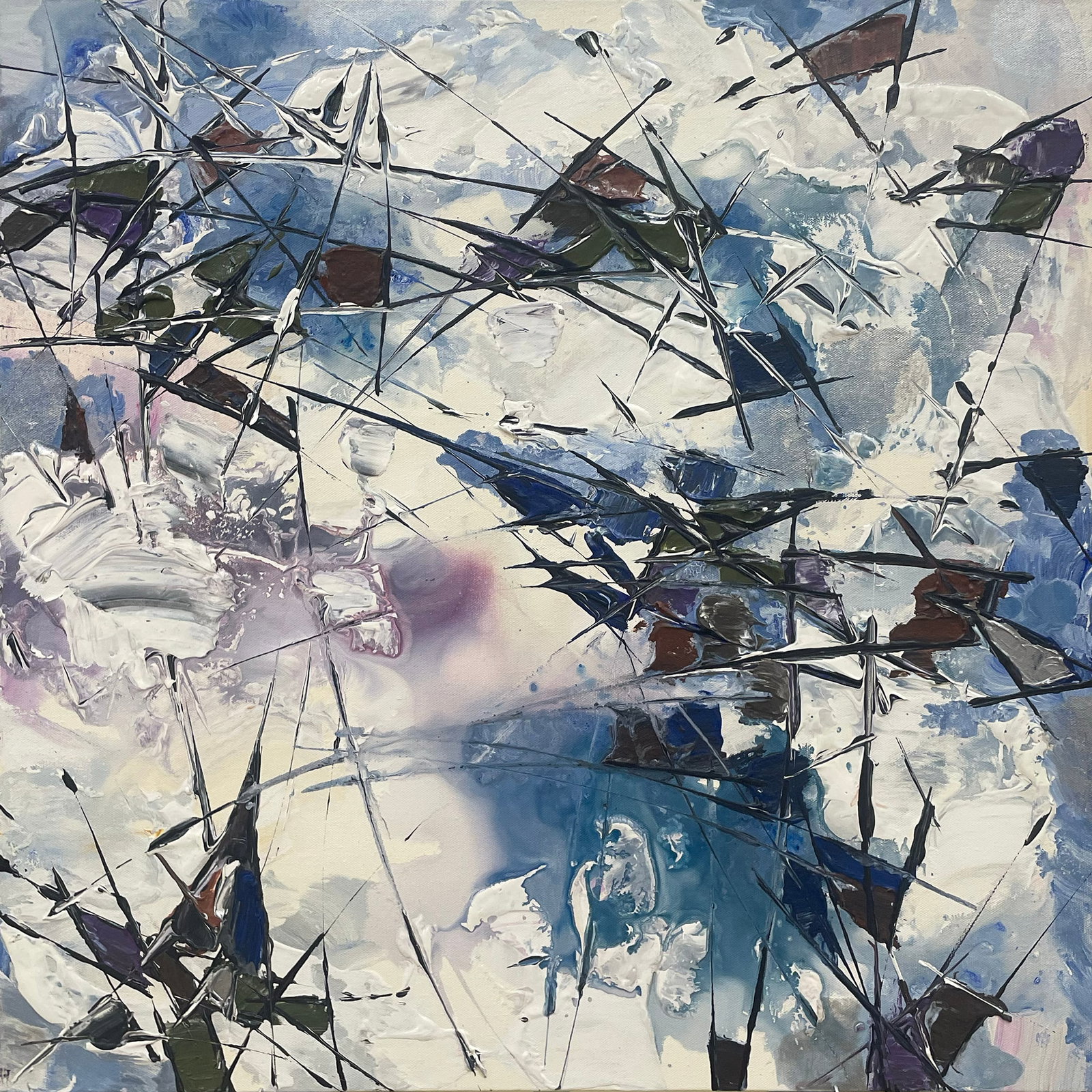Andrew 24x24 Original Abstract Painting: Artist: Andrew Title: Moonstones III Medium: Acrylic on Canvas Art Size: 24h x 24w Edition: Original Signature: Signed on the back of canvas. Artwork is gallery wrapped; ready to hang. Gallery apprais