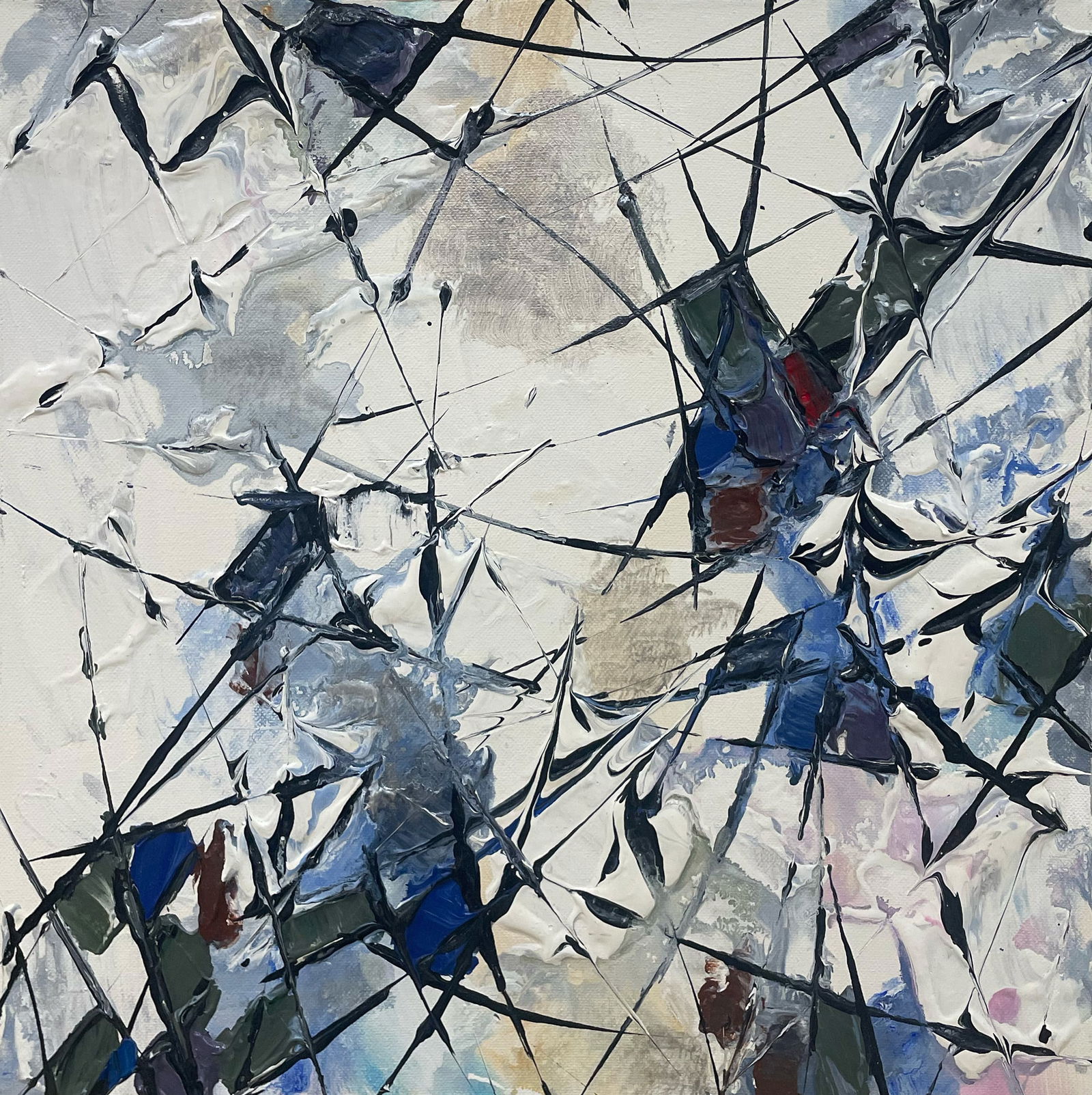 Andrew 16x16x1.5 Original Abstract Painting: "Artist: Andrew (b.1977) Ukrainian Title: Sapphire Mood ll Medium: Acrylic on Canvas Art Size: 16w 16h 1.5d Edition: Original painting on canvas Signature: signed on right side of canvas ""Andrew"" A