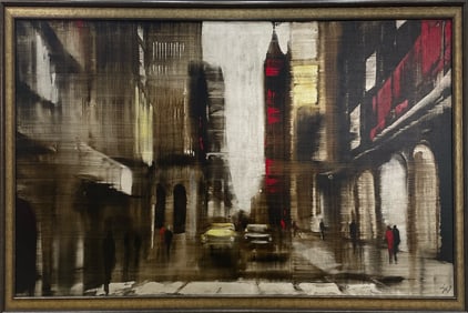 Elena Lobanowa 40x74 Original Framed Cityscape Painting