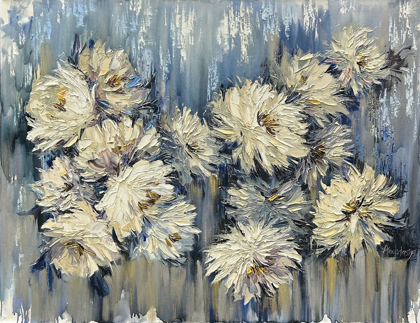 Anastasiya Skryleva 36 H x 48 W Floral Original Painting: Artist: Anastasiya Skryleva (b.1997 - ) Ukrainian Title: Wild and Free Medium: Oil on Canvas Artwork Size: 36 h x 48 w Item Weight: 9 lbs. Edition: Original Signature: Signed in paint on the front, r