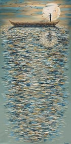 Anastasiya Skryleva 47.5 H x 23 W Fisherman Night Scene Original Painting