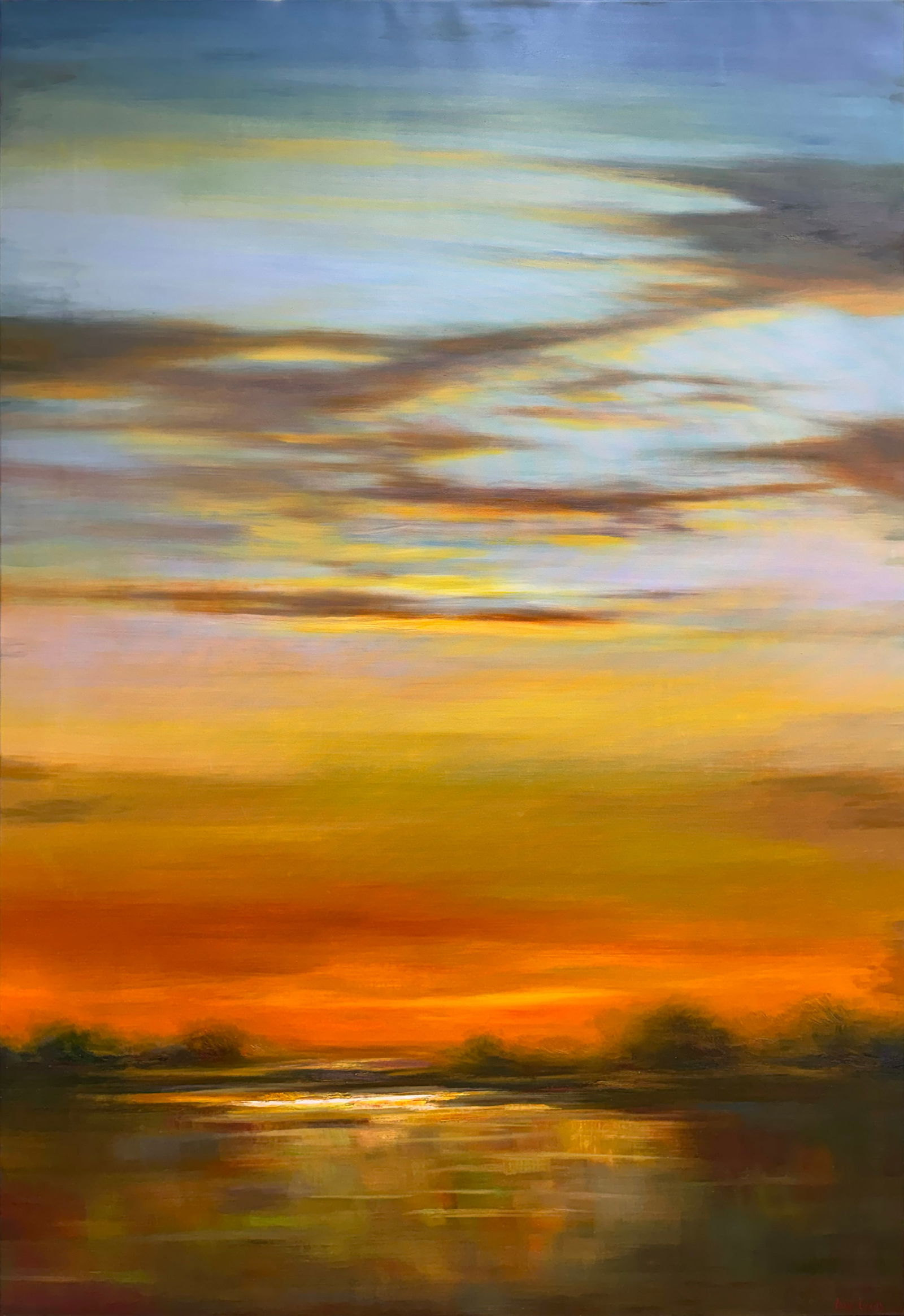 Ann Louis 69 H x 45 W Sunset Original Landscape Painting: Artist: Ann Louis Title: New Horizon IV Medium: Oil on Canvas Artwork Size: 69 h x 45 w Weight: 11 lbs. Edition: Original Signature: Front, bottom right corner Gallery certificate of authenticity is i