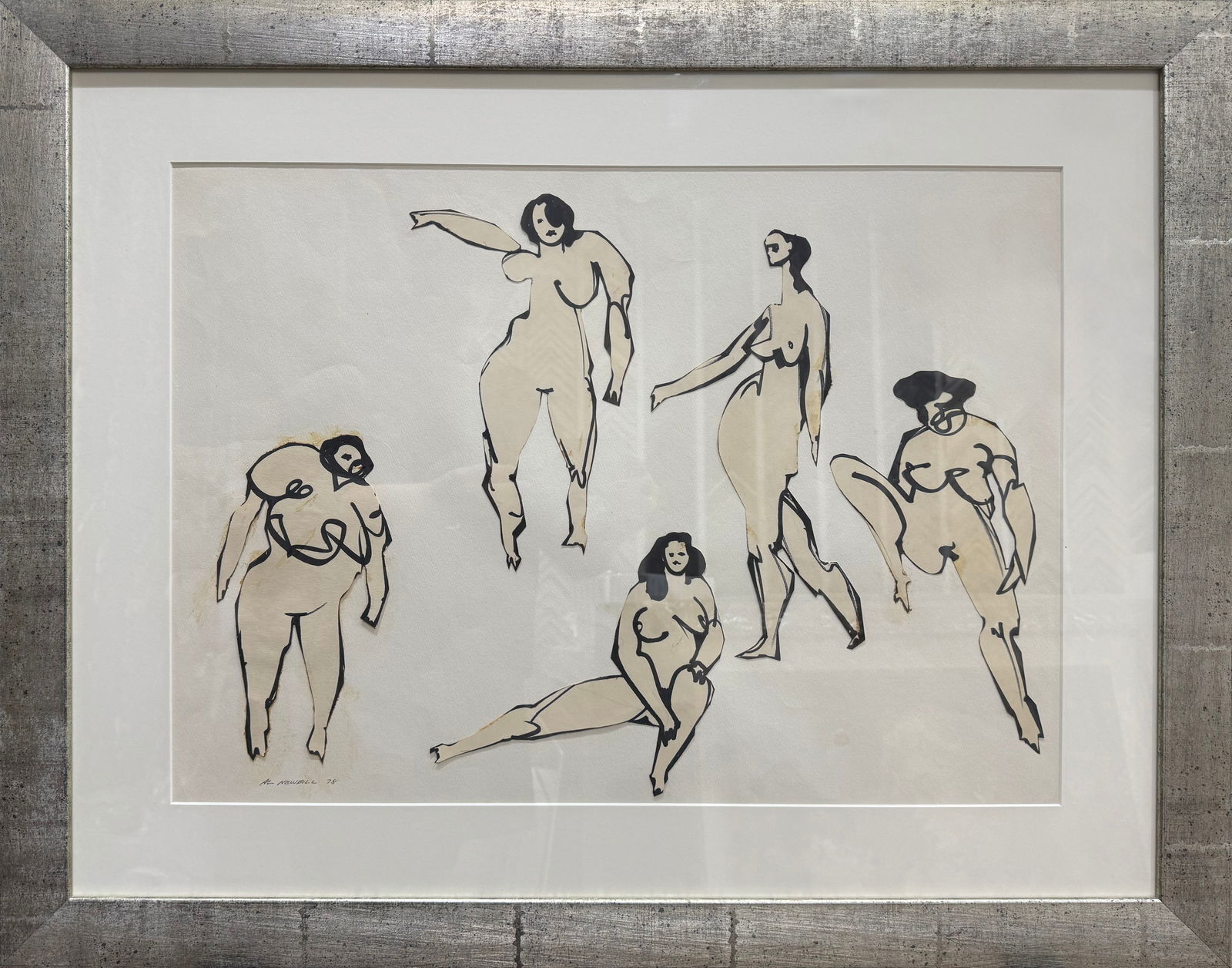 Albert Newbill 26.75 H x 32.75 W Nude Collage on Paper: Artist: Albert Newbill Title: Nude Collage Medium: Mixed Media on Paper Artwork Size: 17.5 h x 23.25 w Framed Size: 26.75 h x 32.75 w x 1 d Weight: 19 lbs. Edition: Original Signature: Front, bottom l