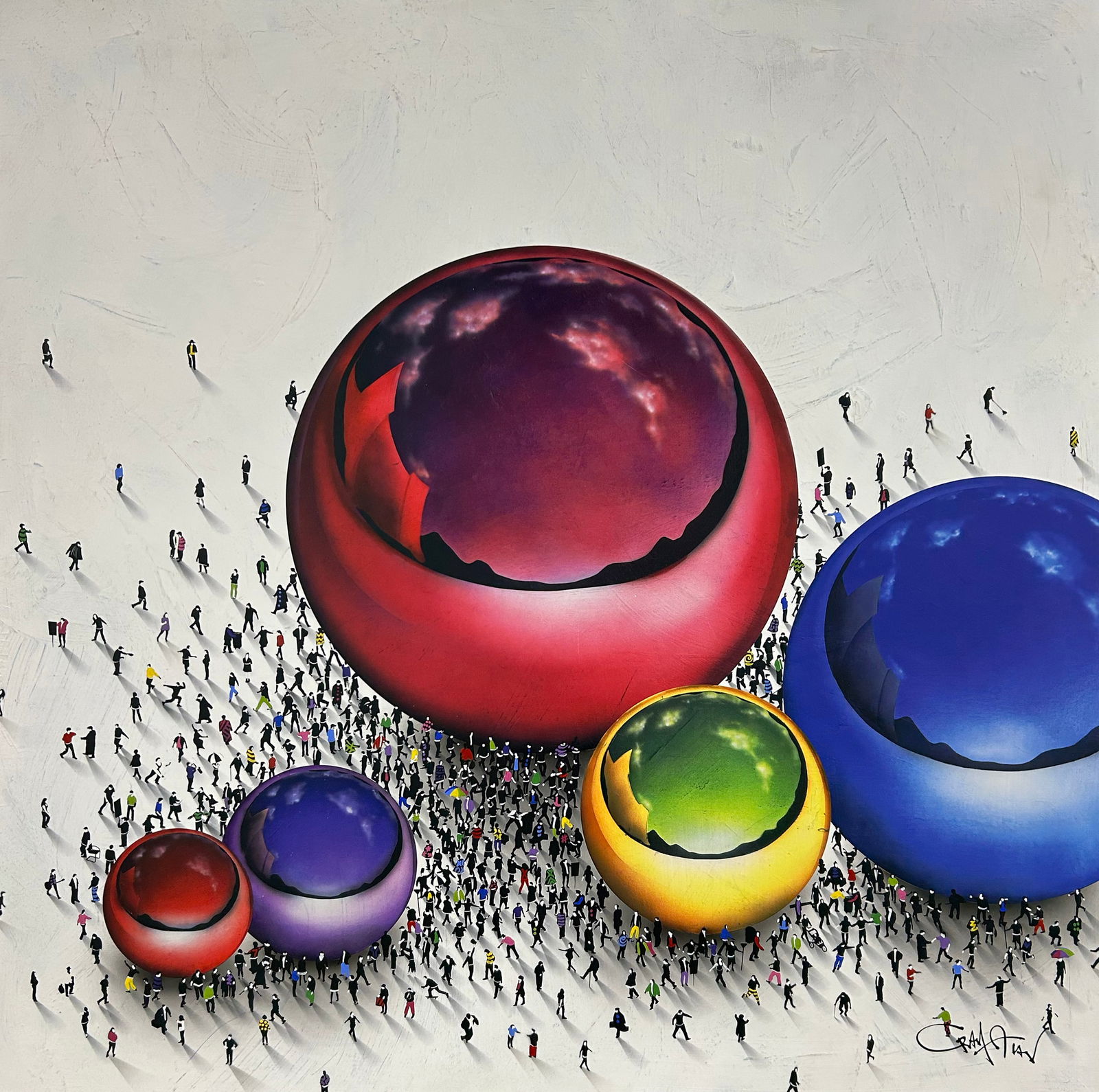 Craig Alan 36 H x 36 W Original Orb Painting: Artist: Craig Alan (1971 - ) American Title: Altered Reality Medium: Mixed Media on Wood Artwork Size: 36 H x 36 W x 3.75 D Weight: 26 lbs. Edition: Original Signature: Signed in bottom right corner.