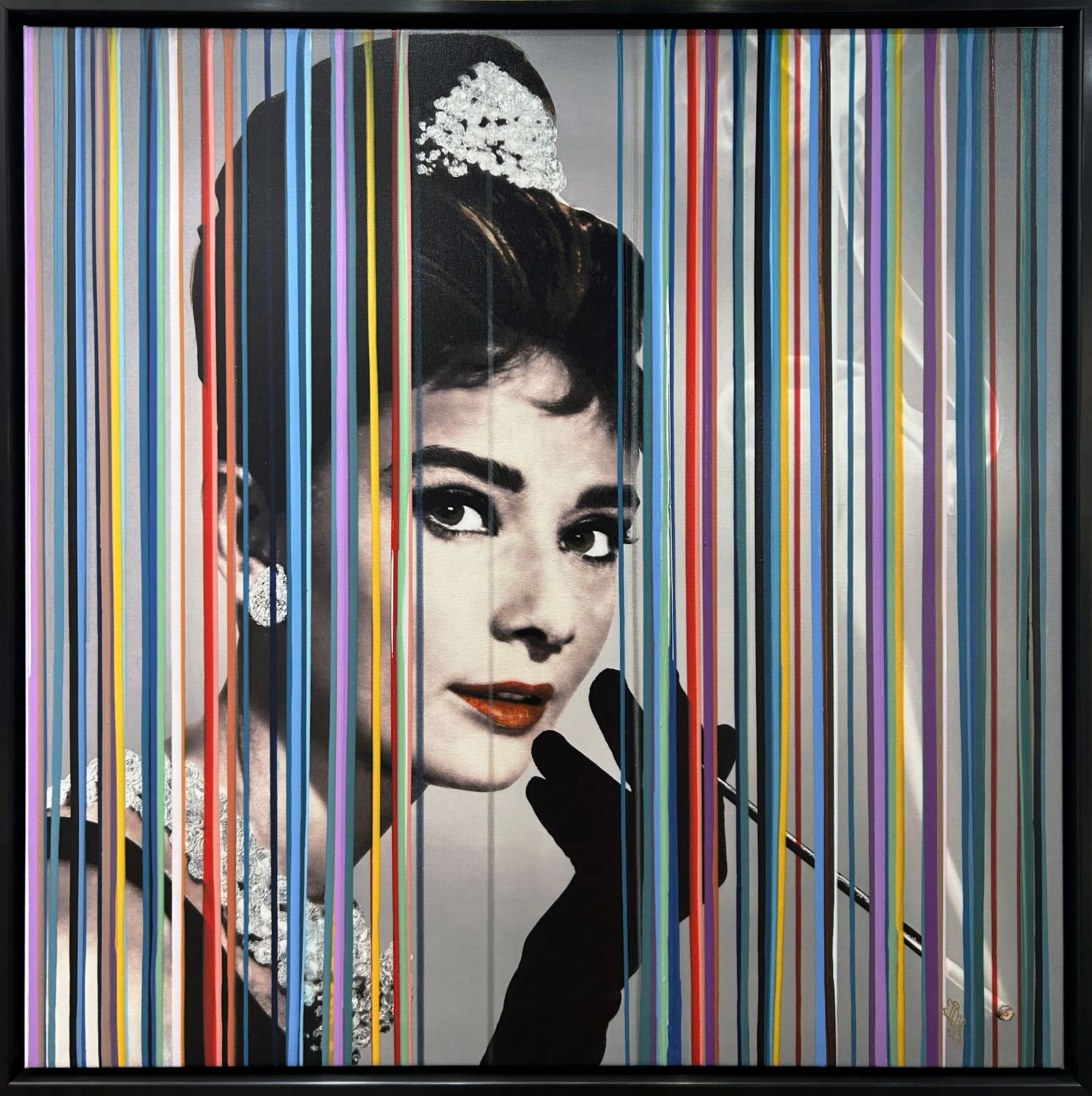 Srinjoy 42 x 42 Framed Giclee Audrey LE: Artist: Srinjoy Gangopadhyay (b.1986-) Indian Title: Take Me to Paris Medium: Giclee on Canvas Artwork Size: 40 H x 40 W Framed Size: 42 H x 42 W x 2 D Edition: 2/75 Weight: 12.5 lbs. Signature: Signe