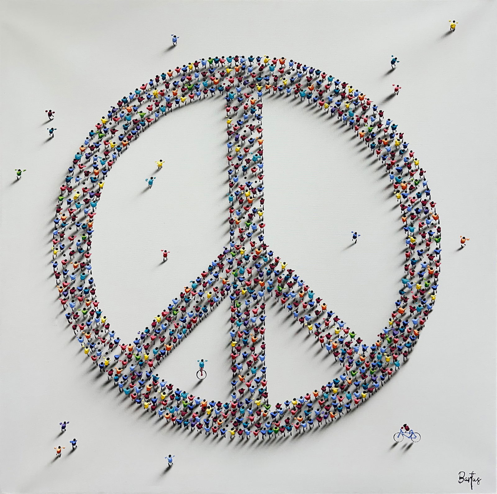 Francisco Bartus 39.5 H x 39.5 W Peace Sign Original Painting: Artist: Francisco Bartus (b.1965) Spanish Title: Peace Medium: Mixed Media on Canvas Artwork Size: 39.5 W x 39.5 H Edition: Original Signature: Signed on bottom right corner. Gallery certificate of au