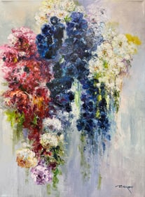 J. Morgan 45 H x 33 W Original Floral Painting