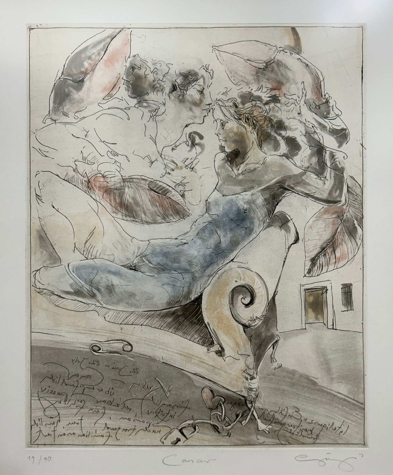 Jurgen Gorg 27.5 H x 24.5 W Cancer Framed Etching - 9