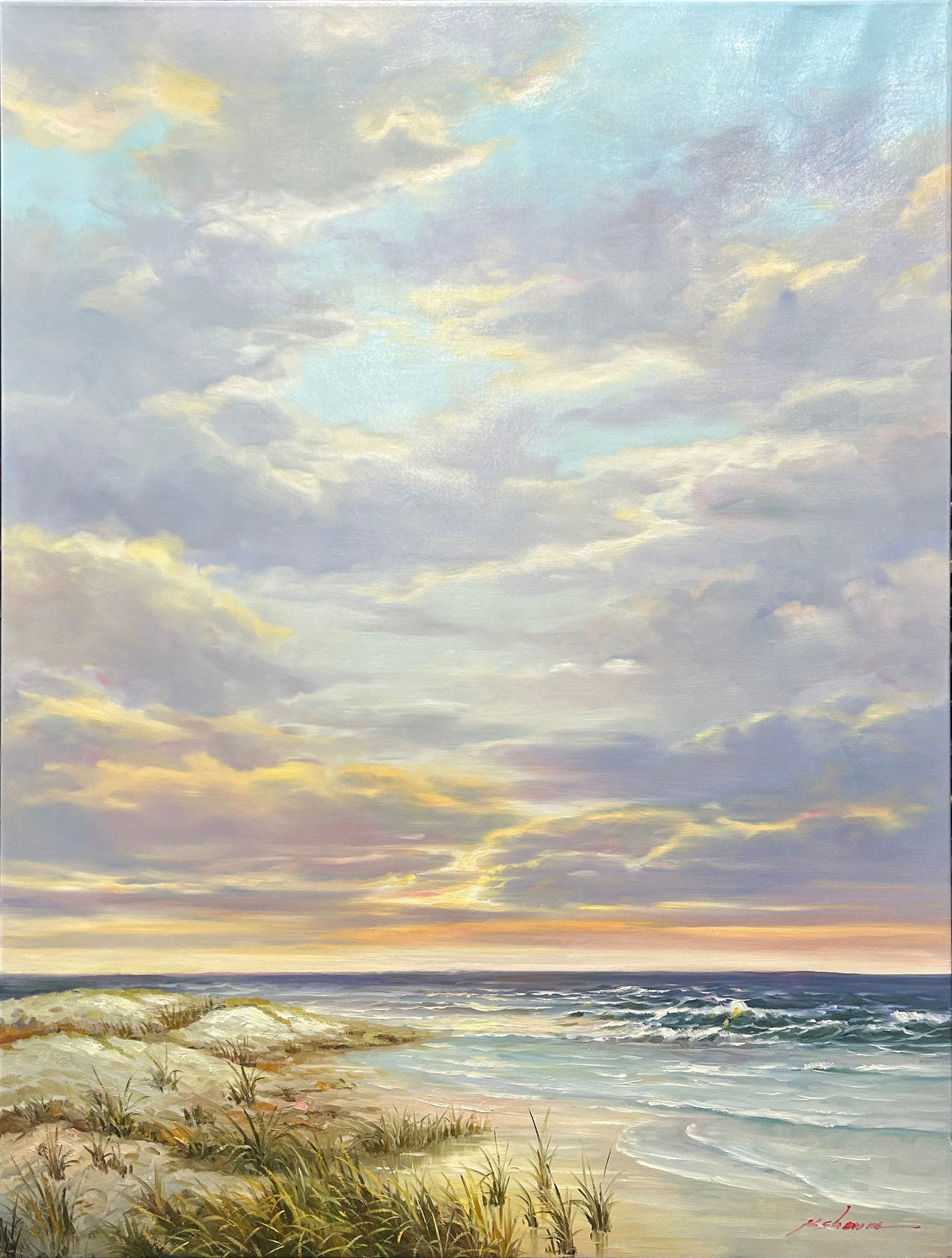 K Shava 48 H x 36 W Seascape Original Painting: Artist: K Shava Title: Heaven on Earth Medium: Oil on Canvas Artwork Size: 48 h x 36 w Item Weight: 6 lbs. Edition: Original Signature: Signed in paint on the front, right of canvas. Gallery certifica