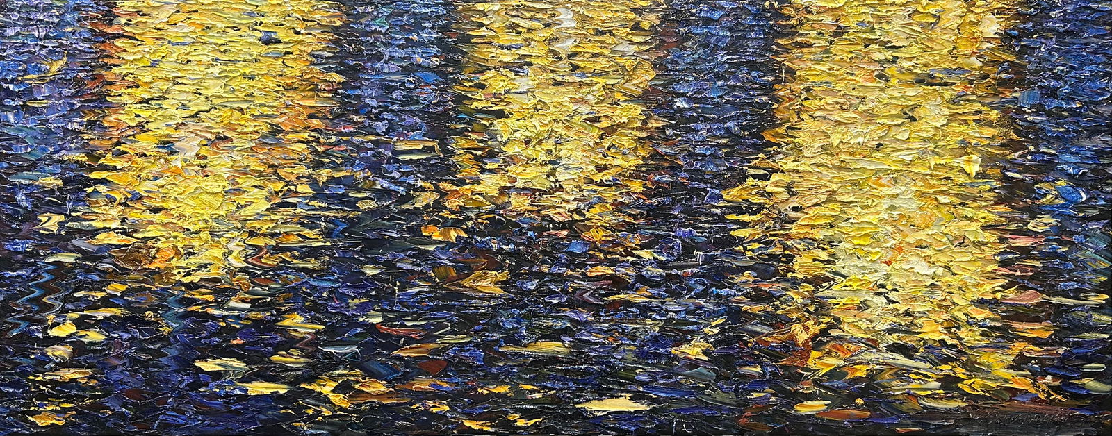 Konstantin Savchenko 24 H x 60 W Original Waves Painting: Artist: Konstantin Savchenko (b.1968-) Ukrainian Title: Reflections Medium: Oil on Canvas Artwork Size: 24 H x 60 W Weight: 9 lbs. Signature: Front, bottom right corner Gallery certificate of authent