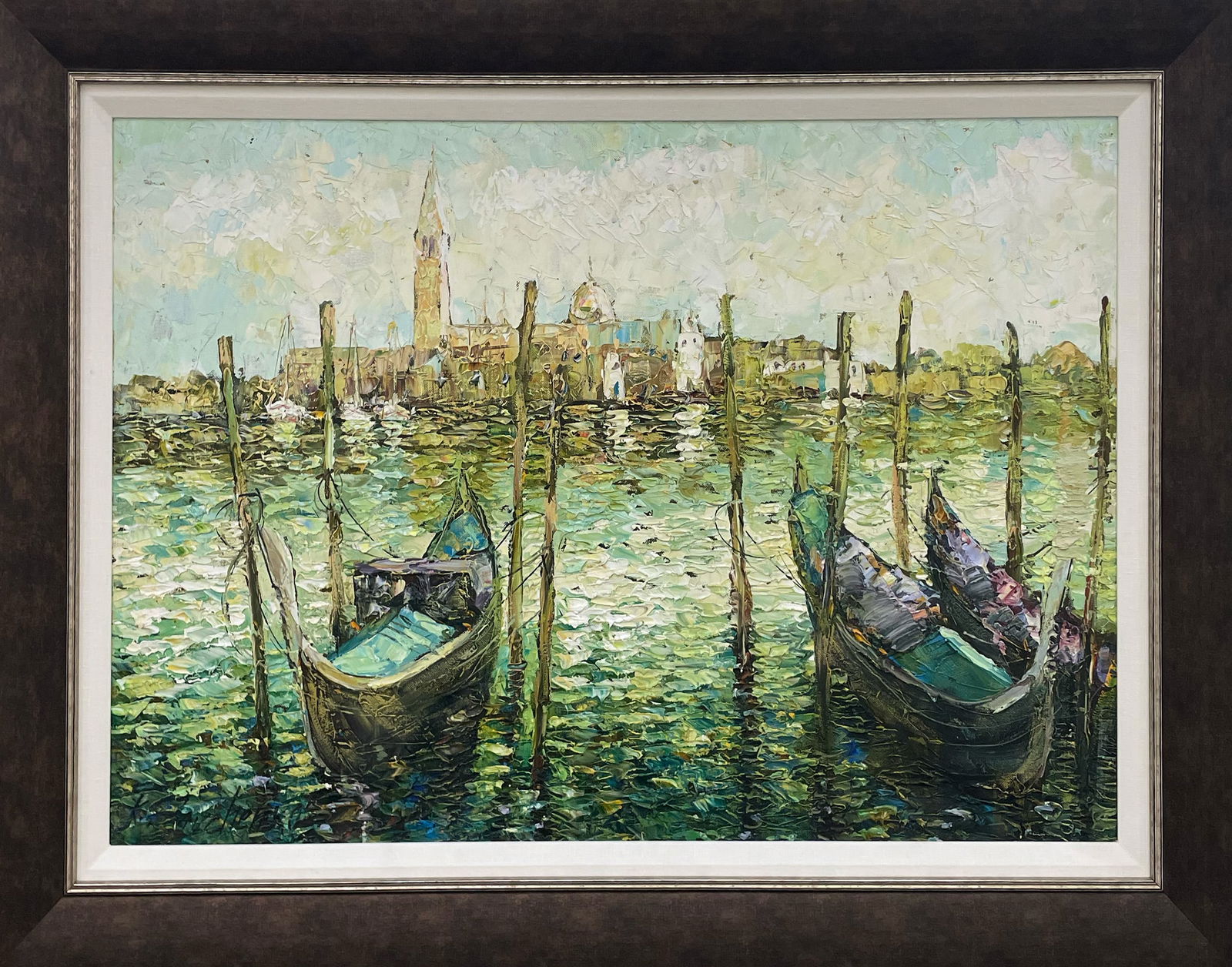Konstantin Savchenko 30 H x 42 W Original Seascape Painting: Artist: Konstantin Savchenko (b.1968-) Ukrainian Title: Three Gondolas Medium: Oil on Canvas Artwork Size: 24 H x 36 W Framed Size: 30 H x 42 W Weight: 10 lbs. Signature: Front, bottom left corner Ga