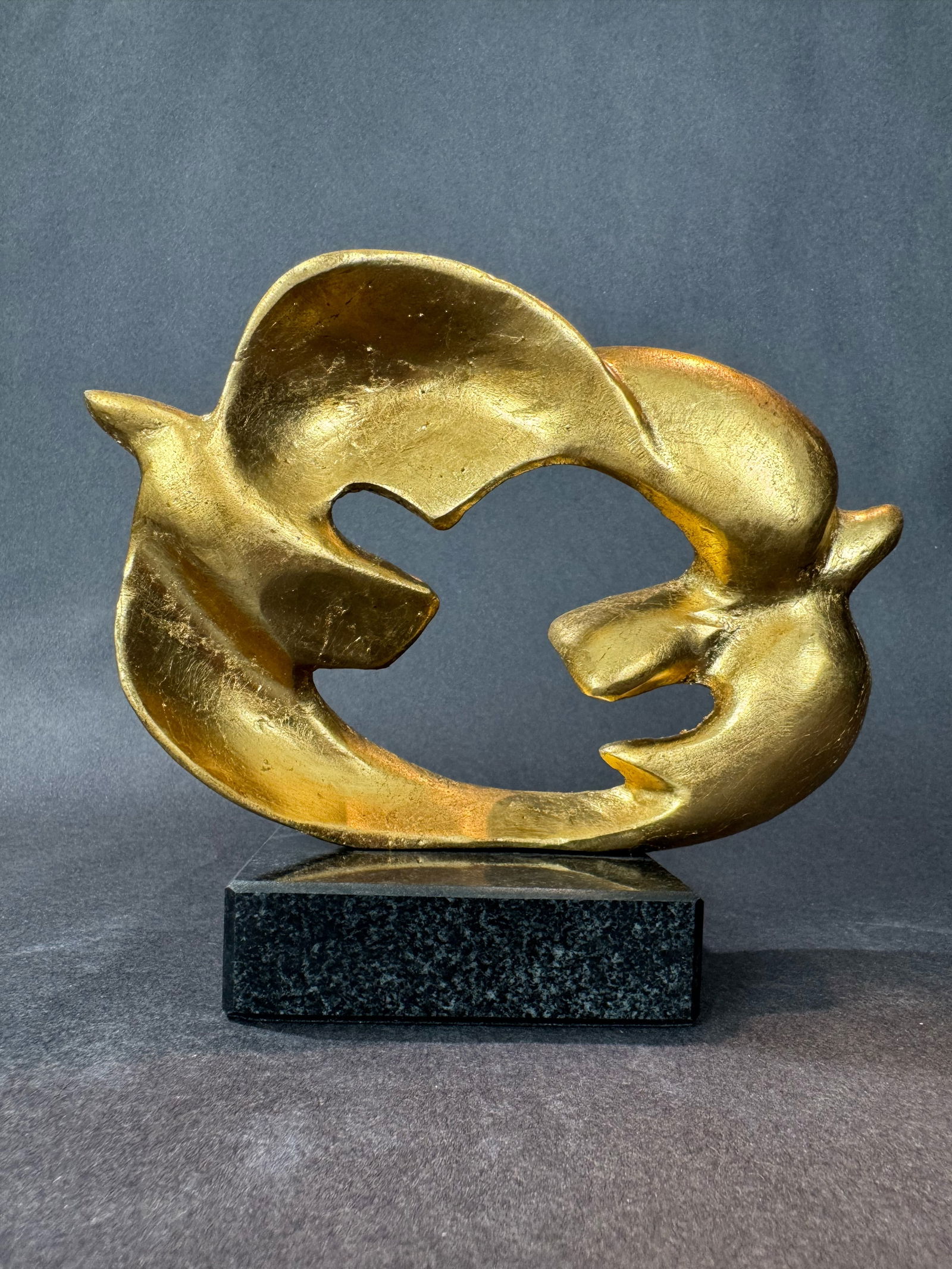 Global Views Doves of Peace Sculpture Small: Artist: Global Views Title: Doves of Peace Sculpture Small Medium: Cast Iron & Granite Size: 7.5 H x 8 W x 3.25 D Weight: 7 lbs. Embrace serenity with our Doves of Peace, a stunning decorative piece