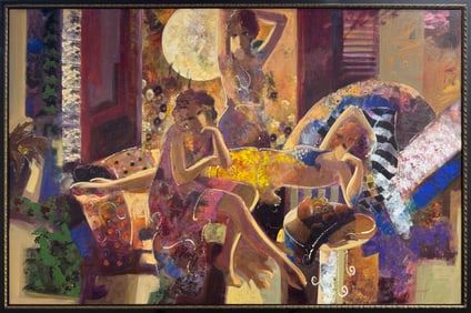 Mahmood Sabzi 50.5 H x 74.5 W Original Framed Figurative Painting