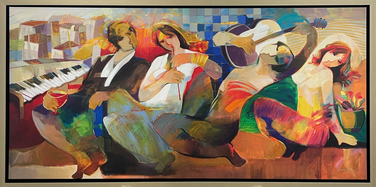 Hessam Abrishami 33 H x 63 W Framed LE on Canvas: Artist: Hessam Abrishami (b.1951-) Iranian Title: Special Evening Medium: Giclee on Canvas Canvas Size: 30 H x 60 W Frame Size: 33 H x 63 W Edition: 122/145 Weight: 15 lbs. Signature: Front, bottom r