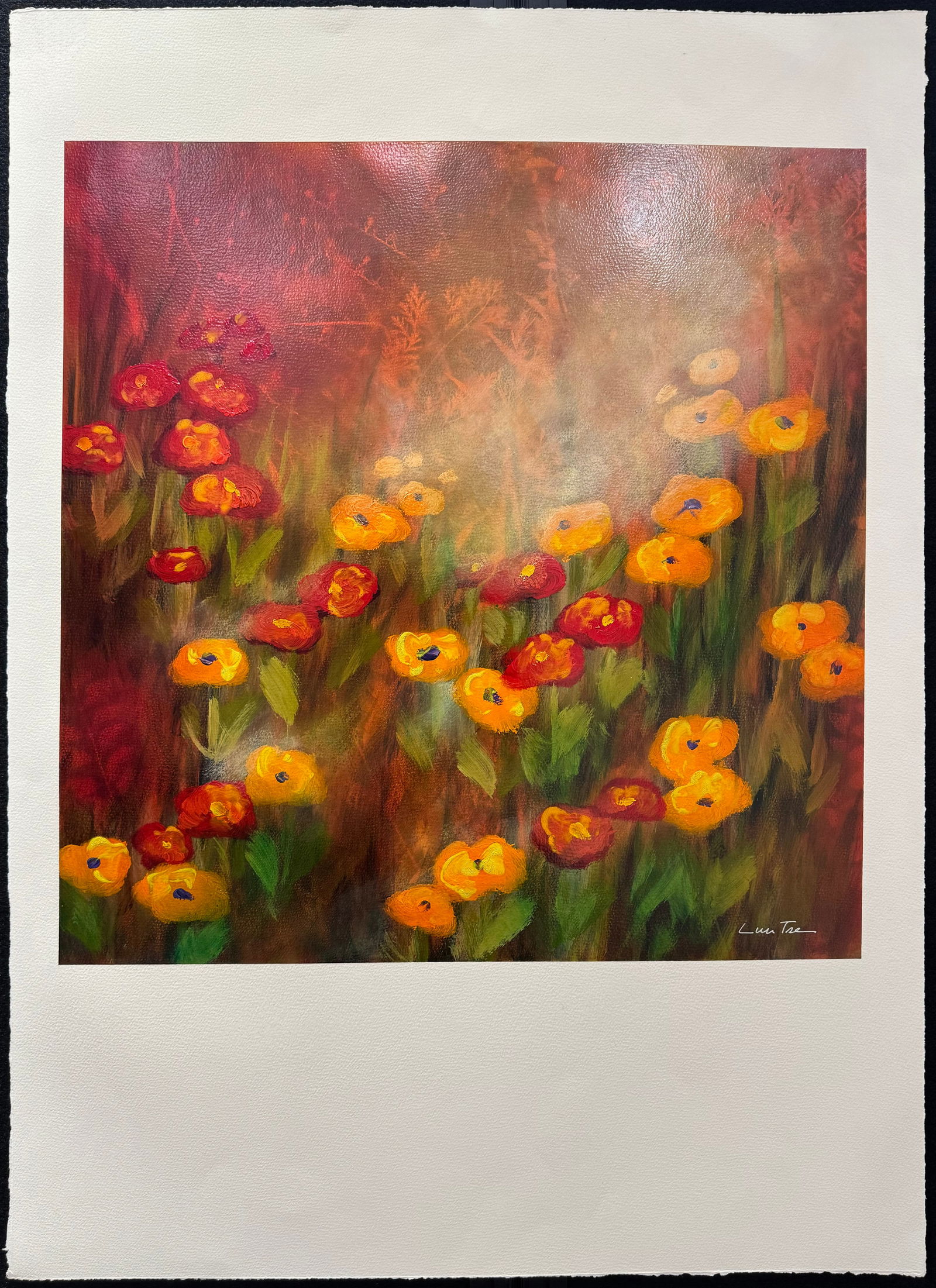 Lun Tse 44 H x 24 W Original Floral Painting: Artist: Lun Tse (b. 1964 - ) Chinese Title: Flowers in the Mist III Medium: Oil on Paper Artwork Size: 24 H x 24 W Item Weight: 1 lbs. Edition: Original Signature: Signed in bottom left corner Artwor