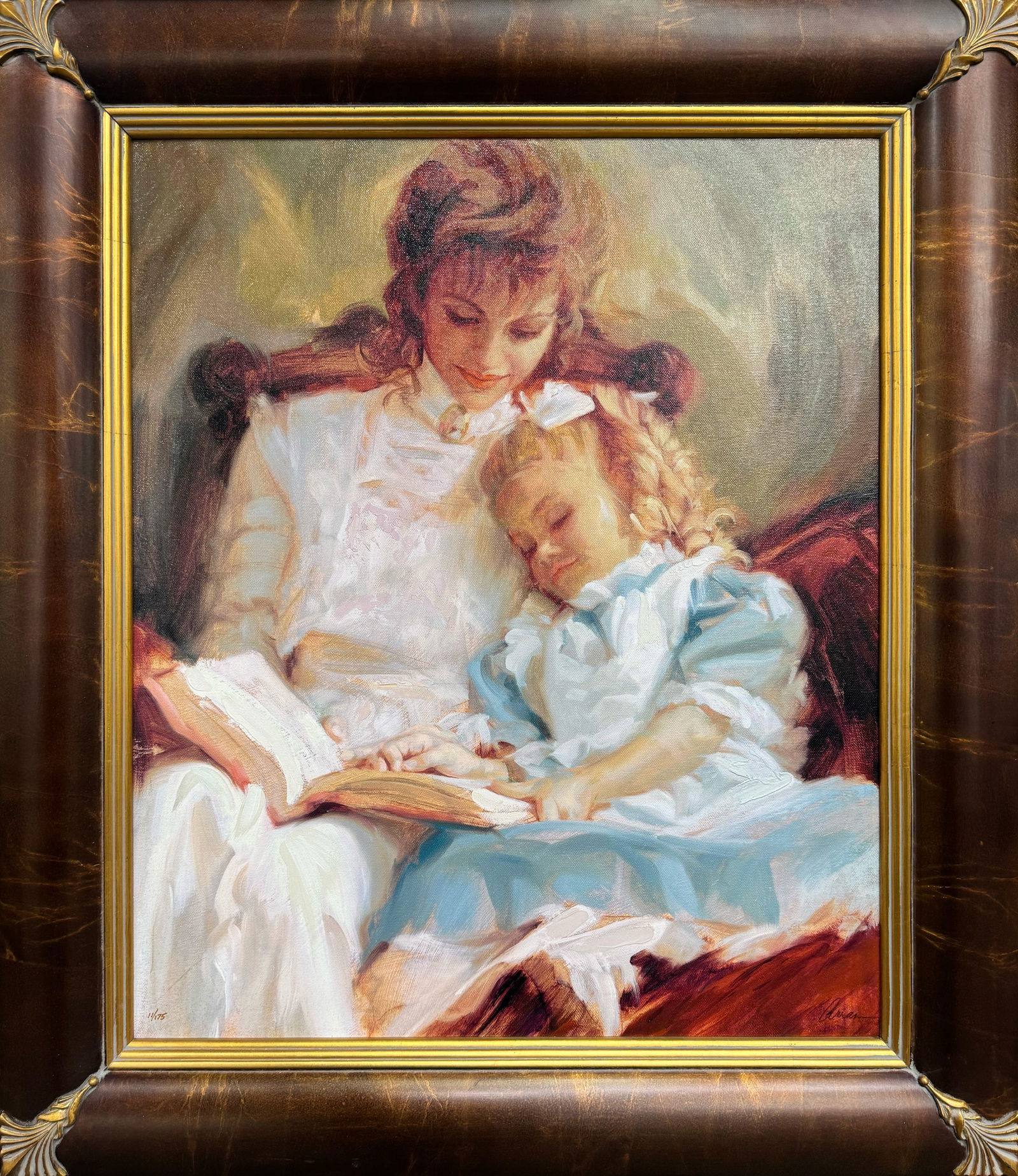 Mark Arian 29.75 H x 25.75 W Framed Signed and Numbered LE: Artist: Mark Arian (1947 - ) American Title: Mother's Love Medium: Oil Embellished Giclee on Canvas Artwork Size: 23.5 H x 19.5 W Framed Size: 29.75 H x 25.75 W x 2 D Weight: 6 lbs. Edition: 11/175 S